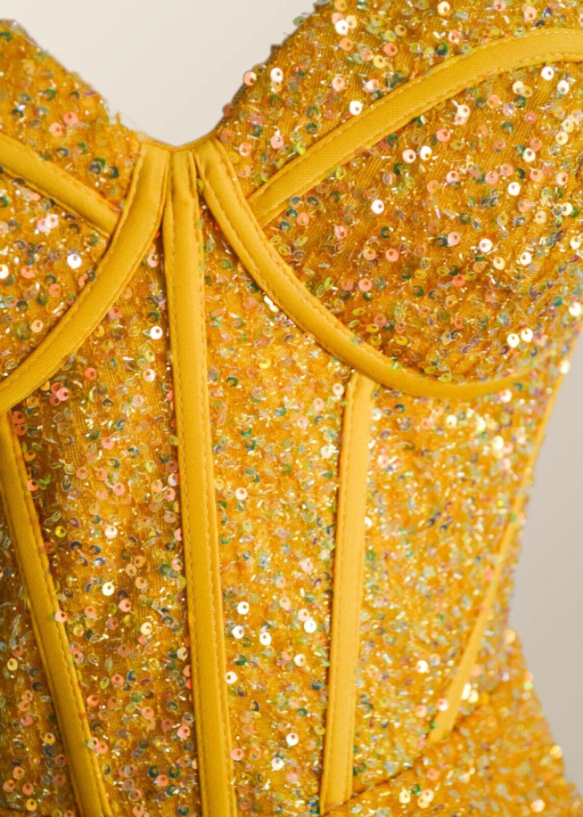 Yellow Sequin Corset Mermaid Long Party Dress