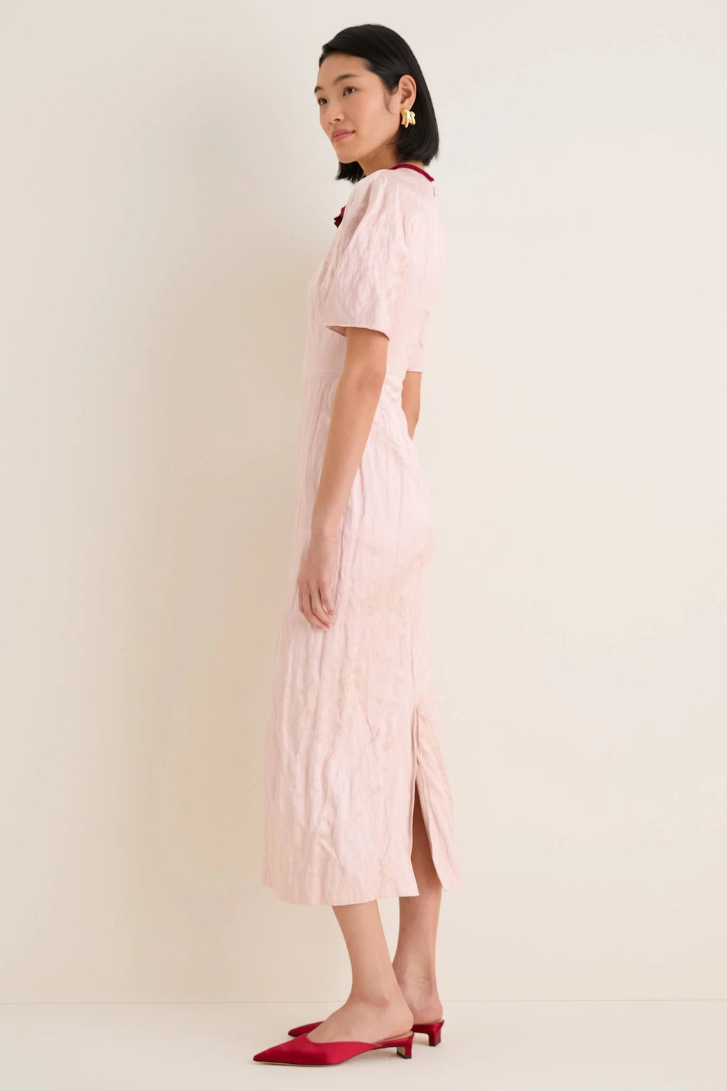 Cameo Pink Short Sleeve Midi Cocktail Dress