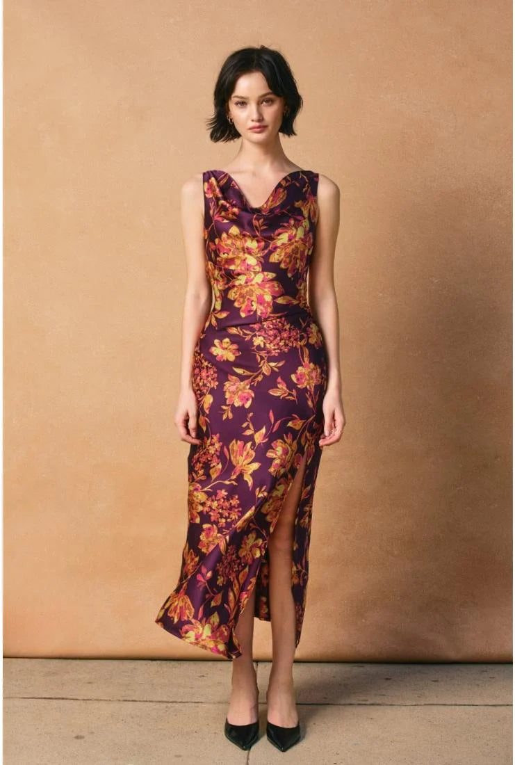 Magnolia Cowl Neck Satin Maxi Dress