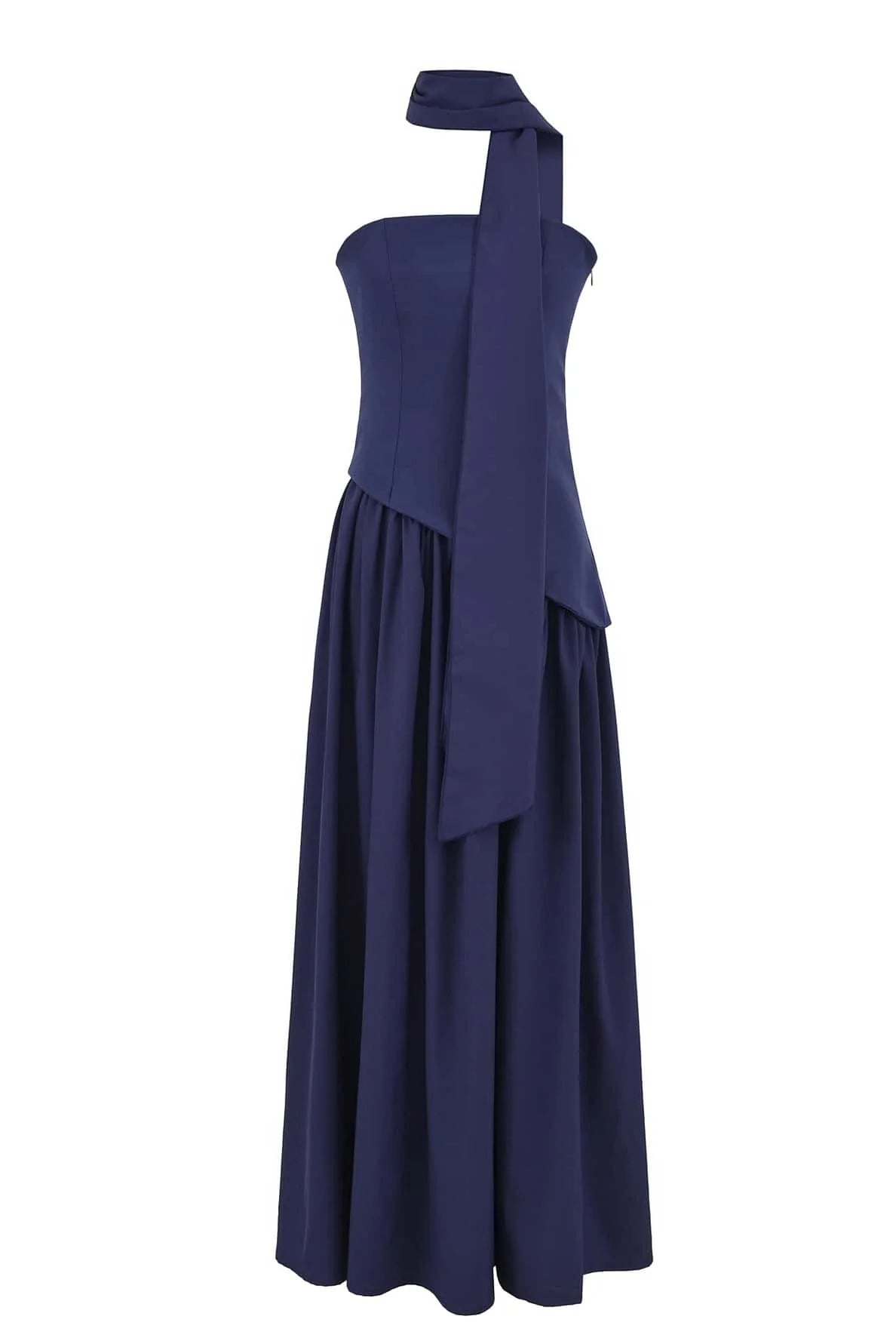 Yellow Crepe Bodice Gathered Long Dress