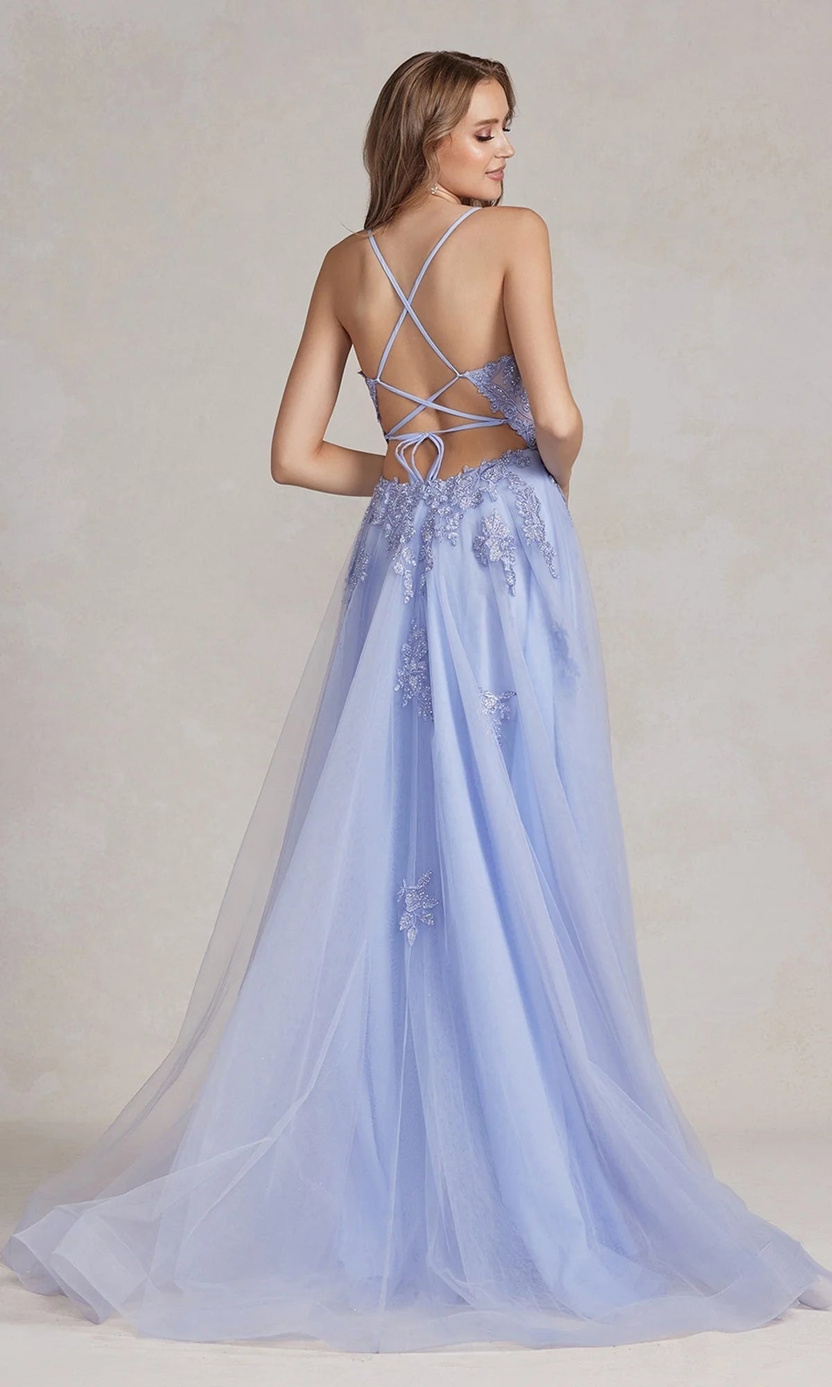Long A-Line Lace Prom Dress with Wrap-Style Skirt