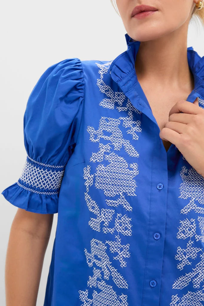 Royal Blue with White Embroidery Lou Lou Mini Dress