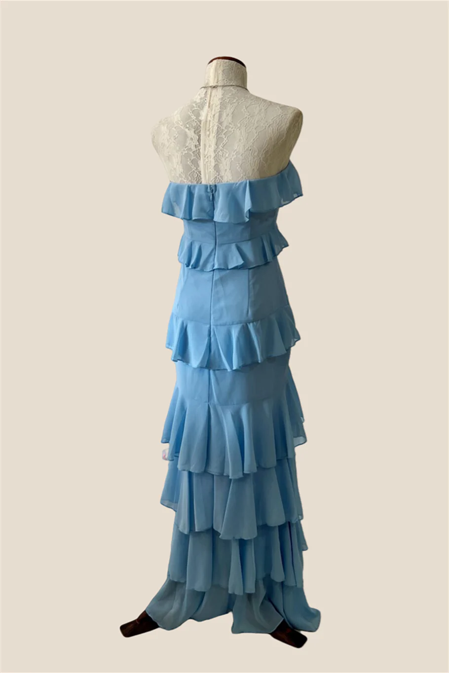 Strapless Lilac Ruffle Tiered Long Chiffon Dress