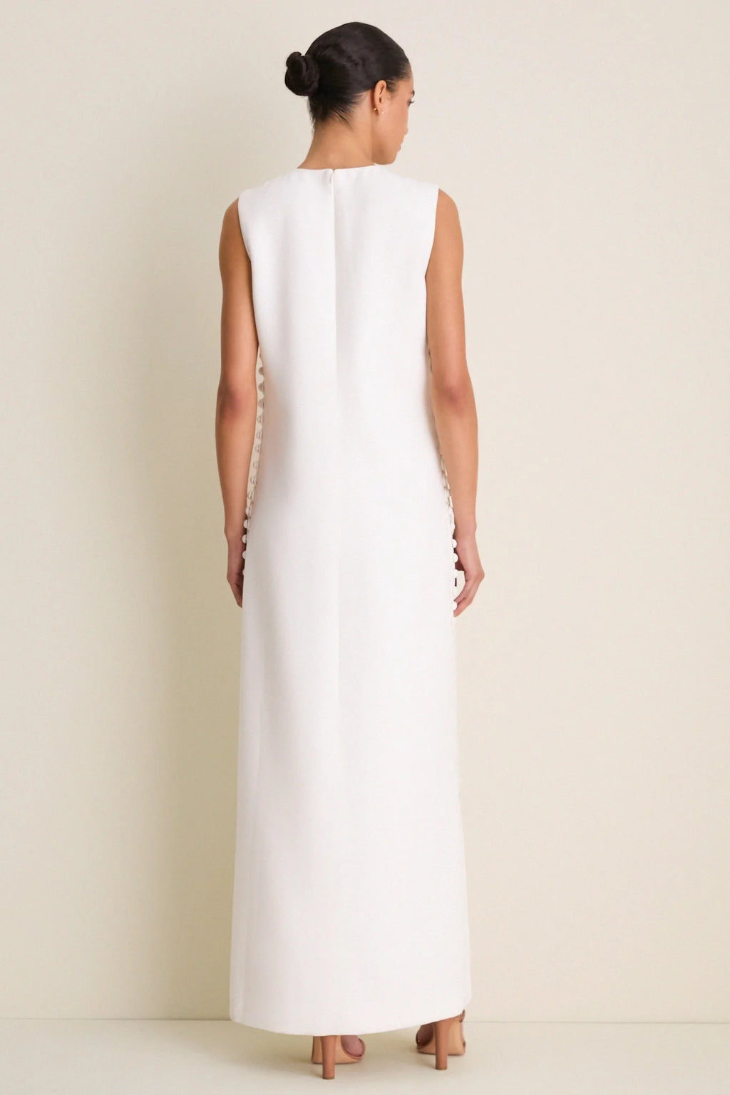 Cloud White Crepe Button Camille Maxi Dress