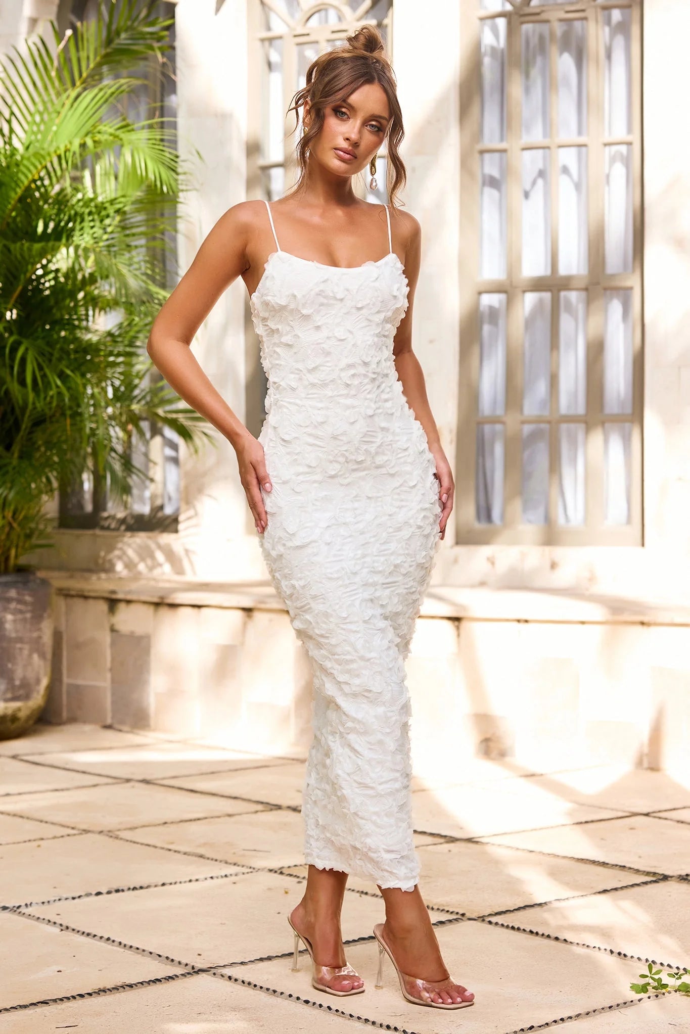 Petal Trace Midi Dress - White