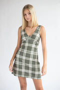 Plunge Neck Plaid Dress