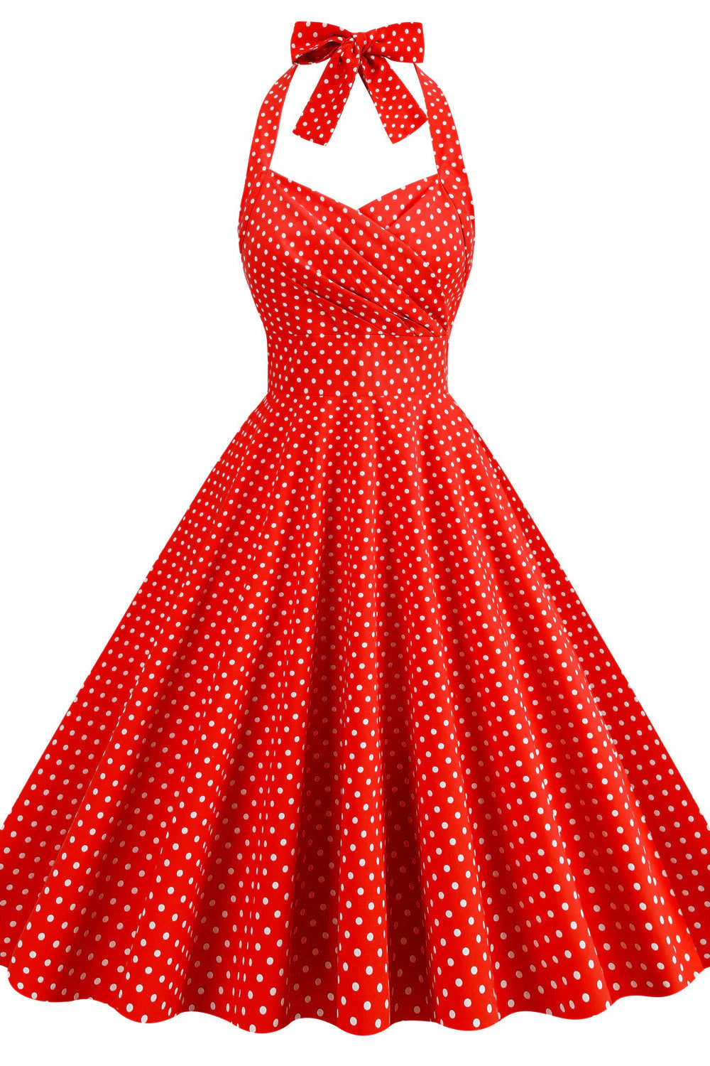Halter Red Polk Dots Swing Dress