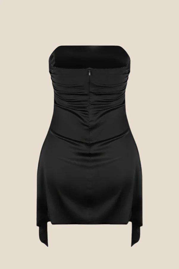 Strapless Navy Blue Ruched Short Dress