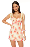 Bambi  Yellow and Pink Floral Print Mini Dress