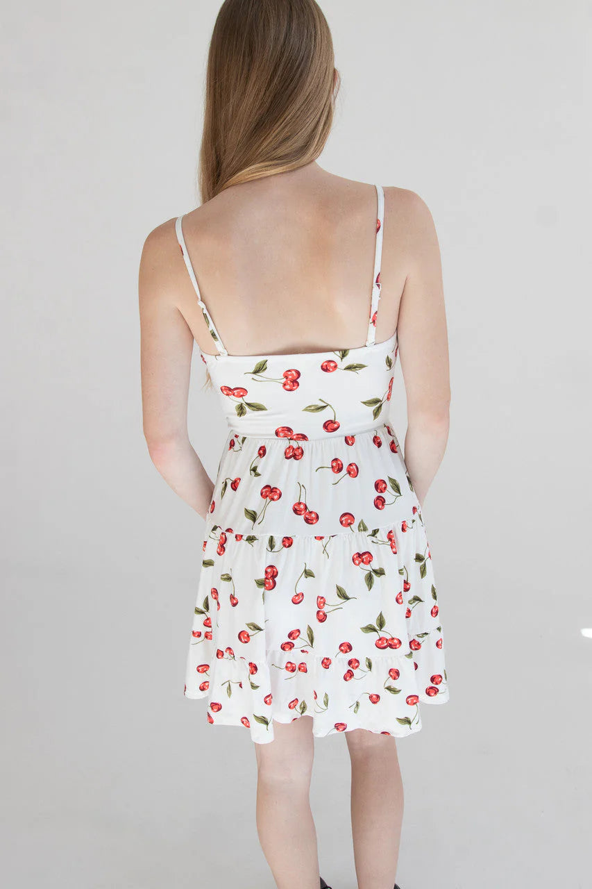 Cherry Print Tiered Mini Dress