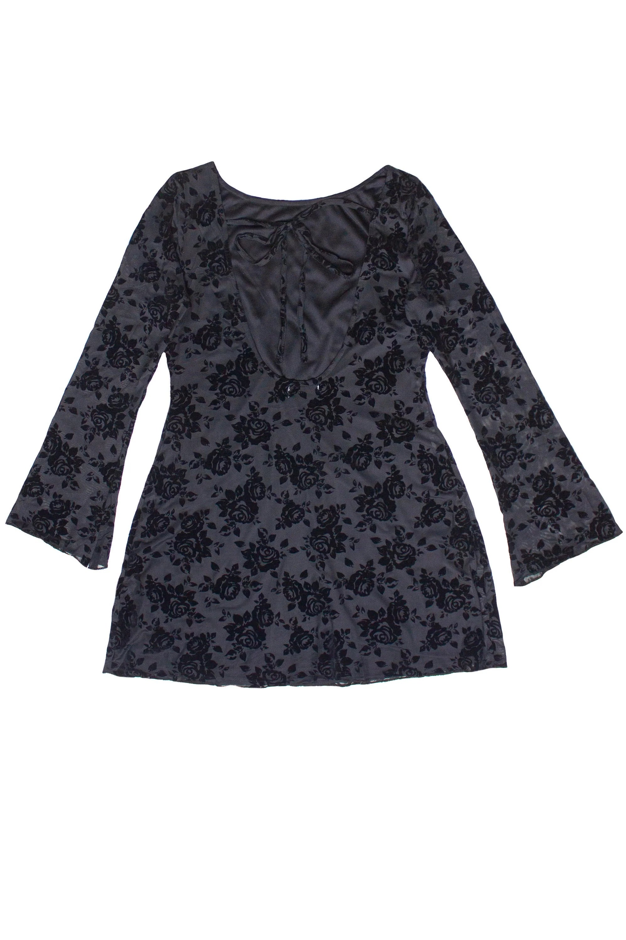 Floral Flocked Mesh Long Sleeve Mini Dress