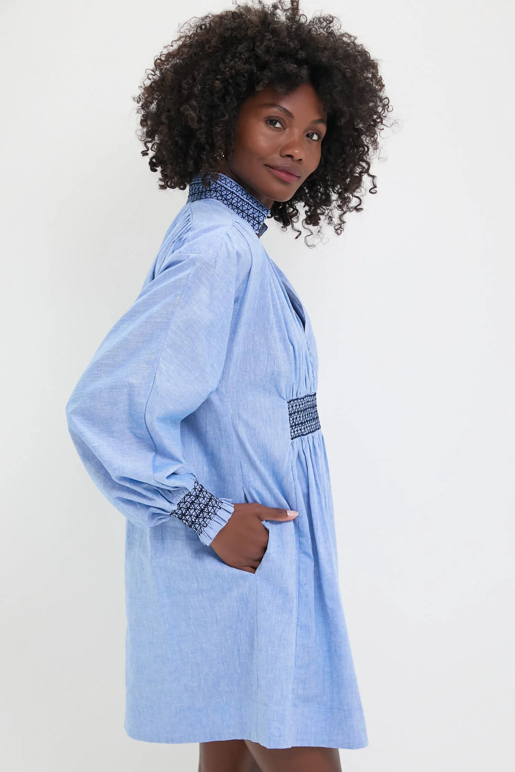 Chambray Embroidered Aubury Dress
