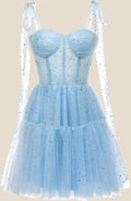 Light Blue Sparkly Starry Tulle Homecoming Dress