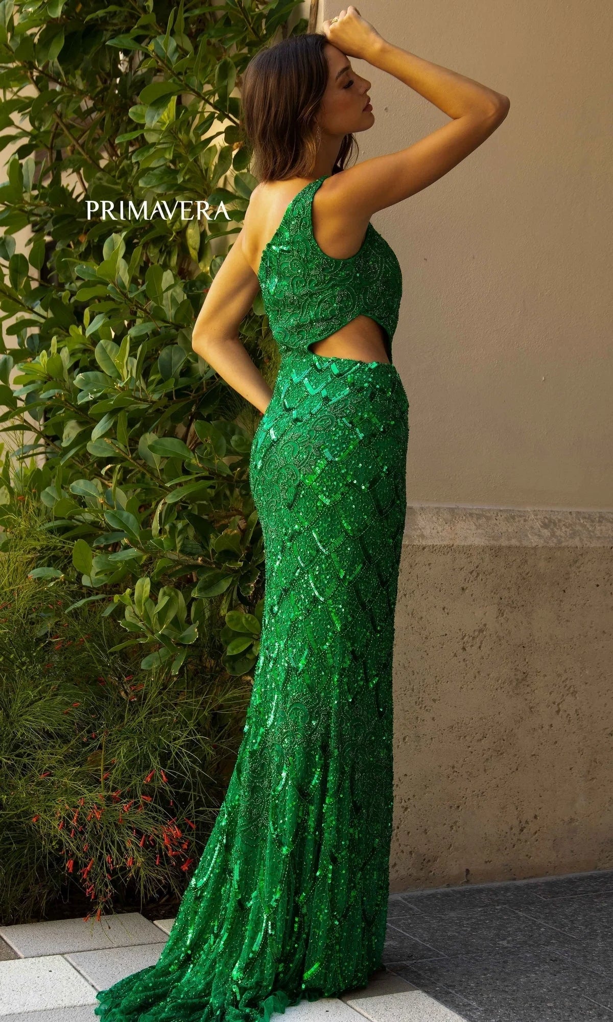 One-Shoulder Cut-Out Long Sequin Dress 3729