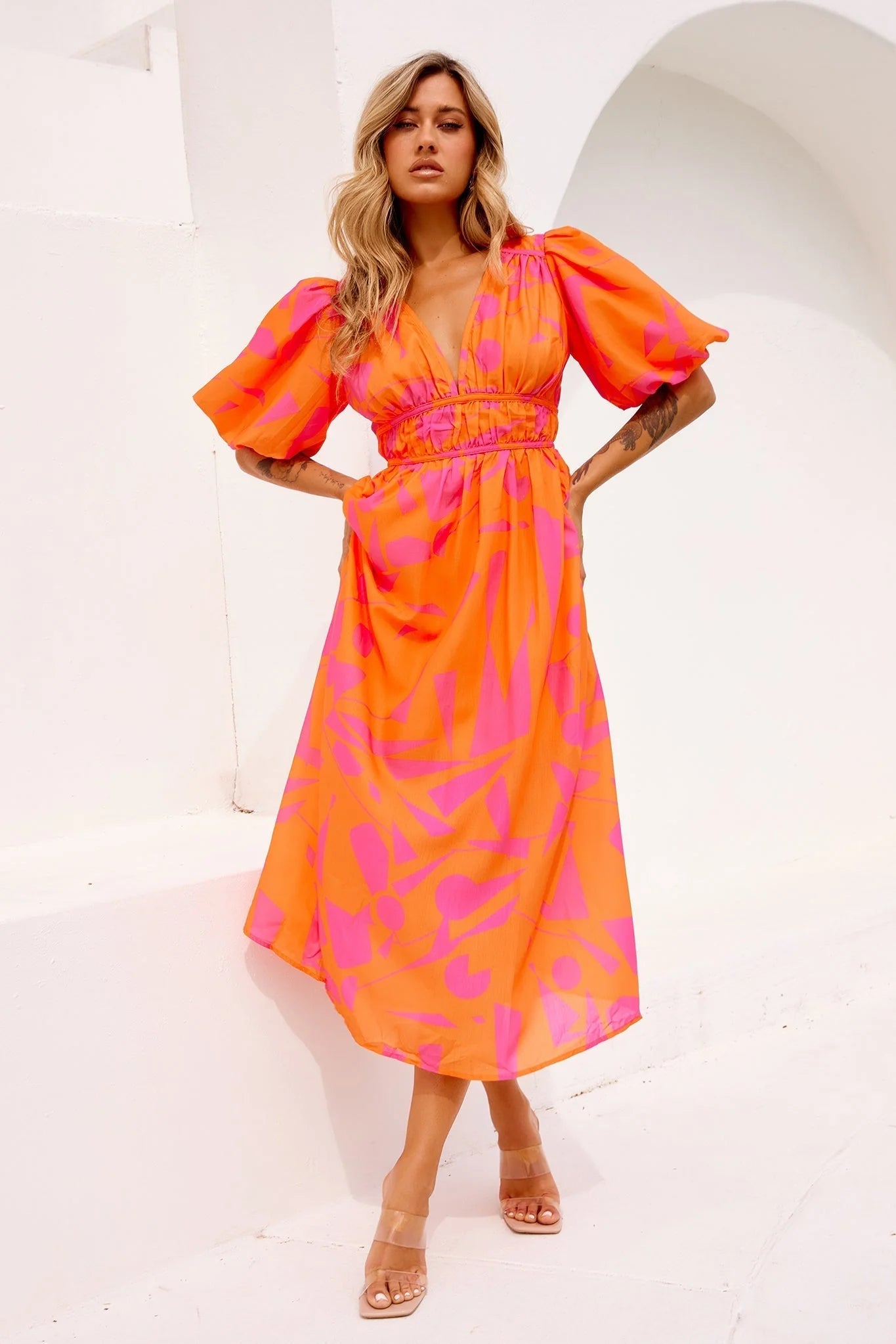 On The Rise Midi Dress - Hot Pink Multi
