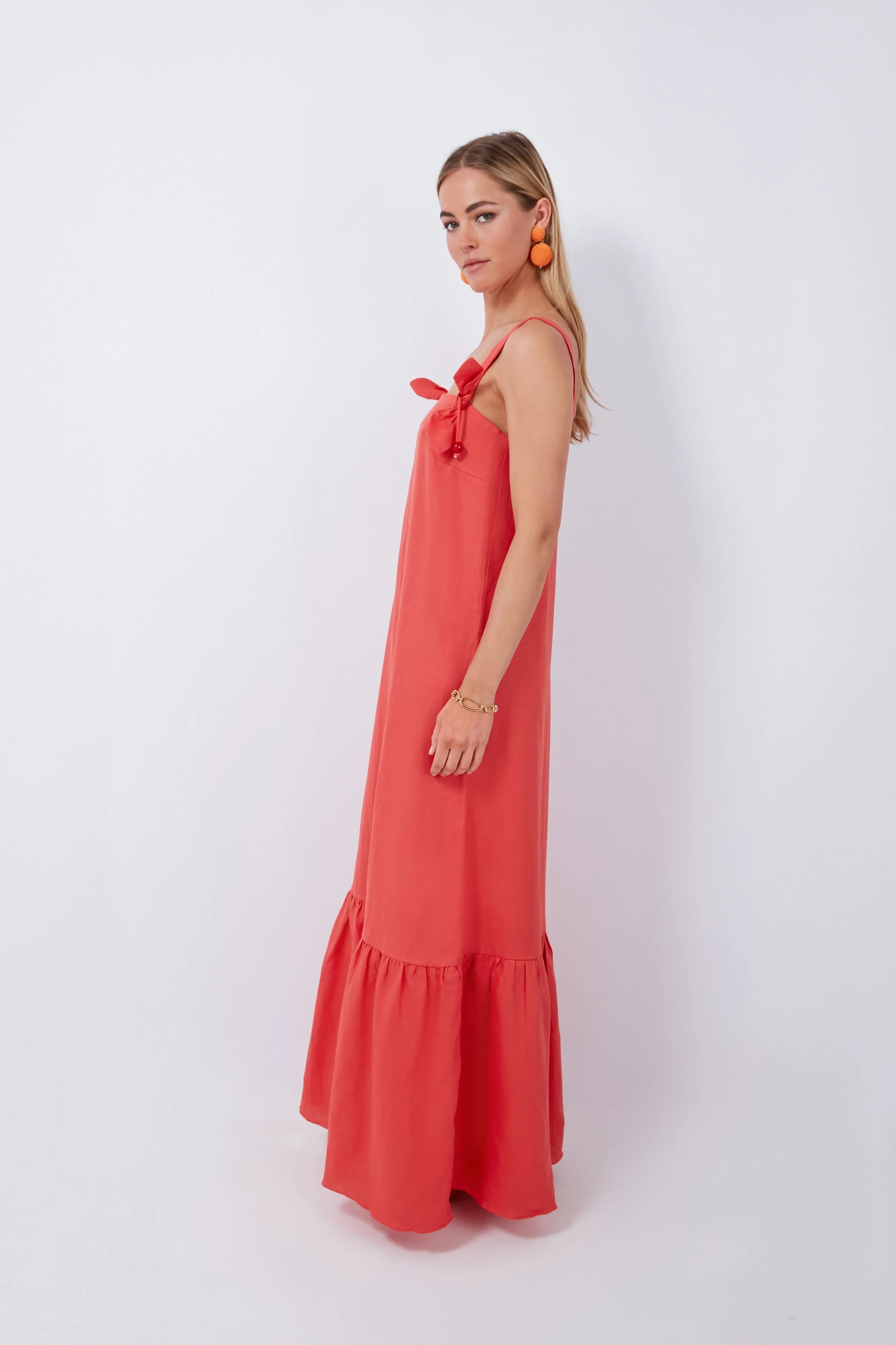 Red Cherry Bomb Solid Long Dress with Straps
