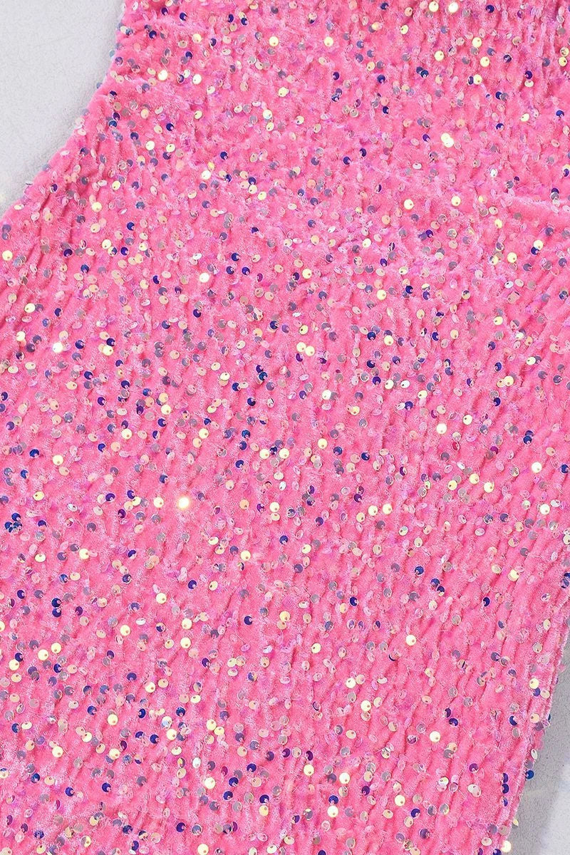 Strapless Pink Sequin Fitted Short Dress