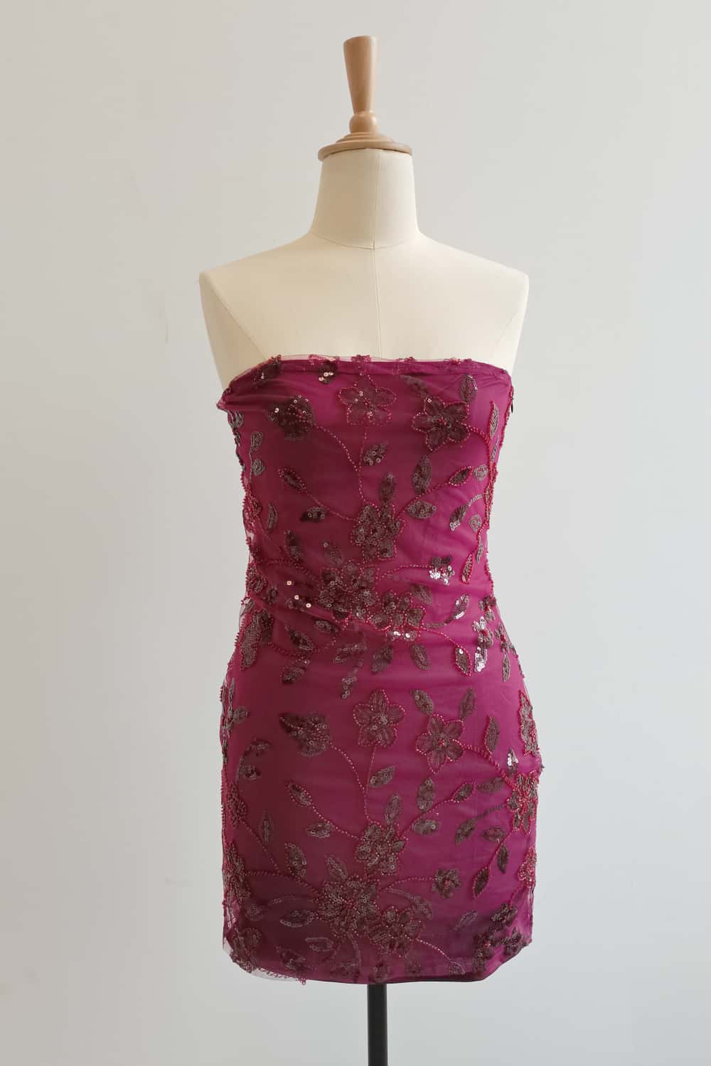 Strapless Pink Beaded Flowers Tight Short Dress
