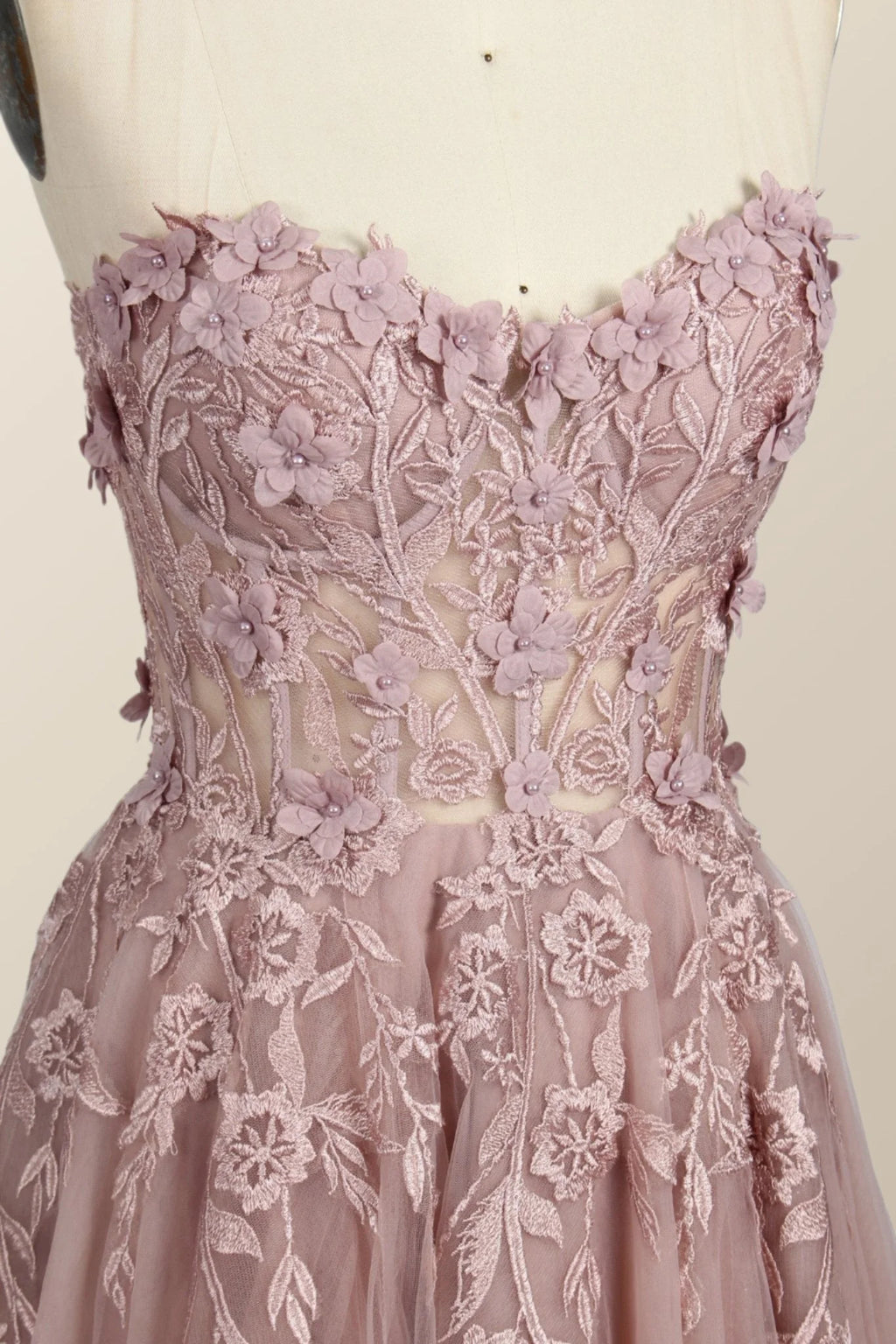 Light Blue Floral Embroidery Strapless A-line Formal Dress