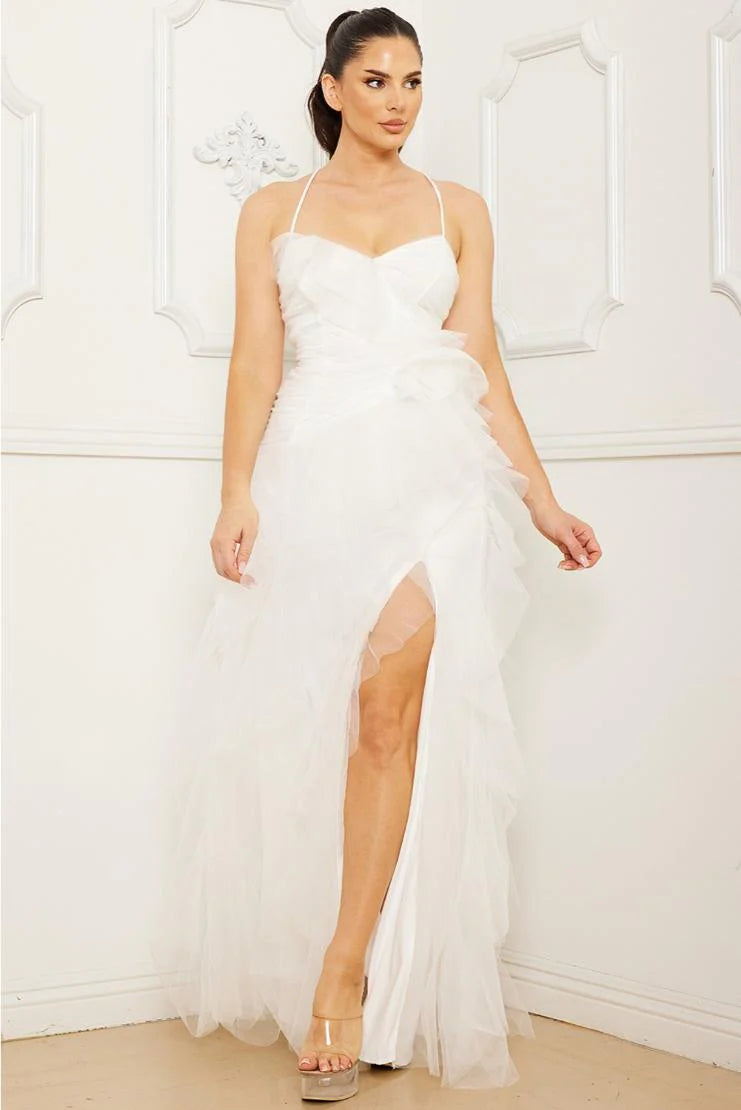 Gracie Tulle Layer Ruffle Maxi - White