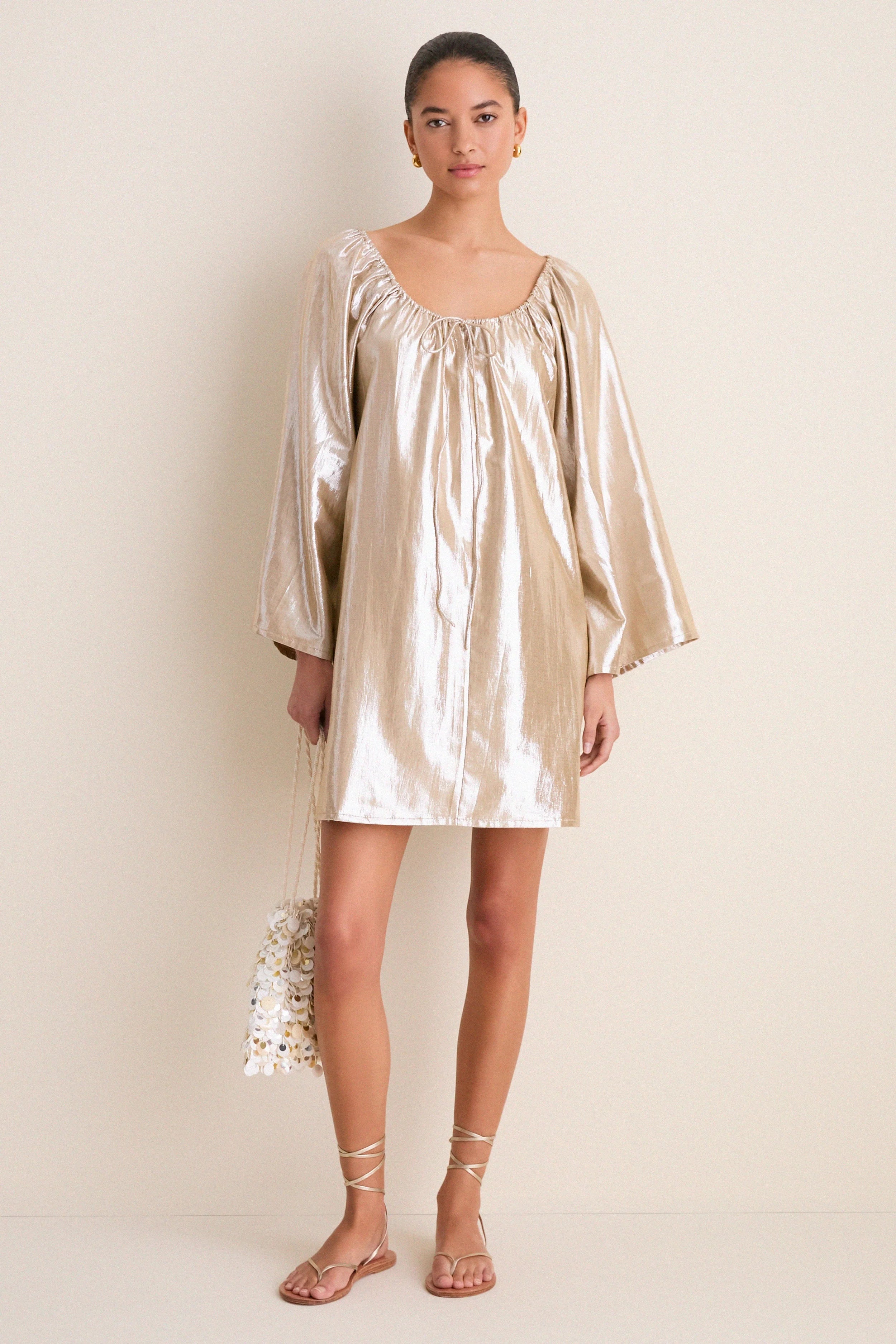 Gold Metallic Claudine Mini Dress