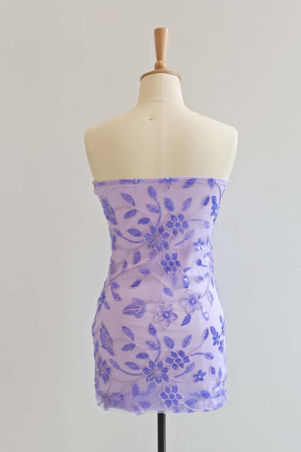 Strapless Purple Beaded Flowers Tight Short Dress