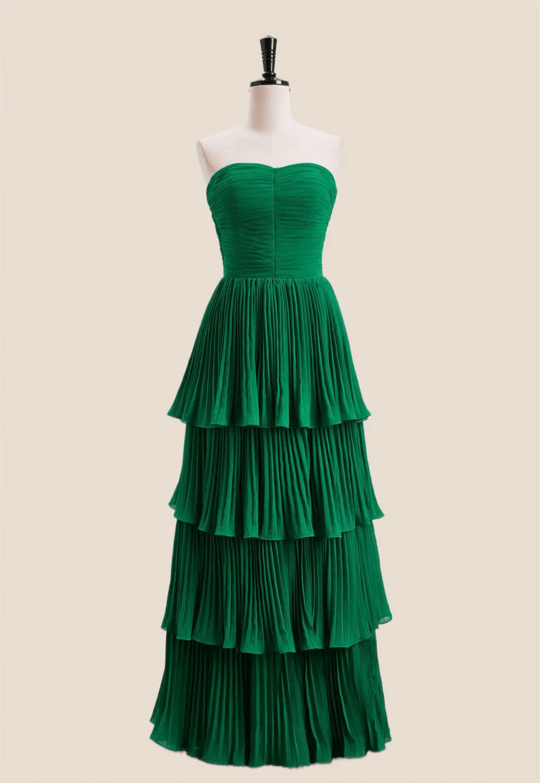 Strapless Light Blue Pleated Tiered Long Party Dress
