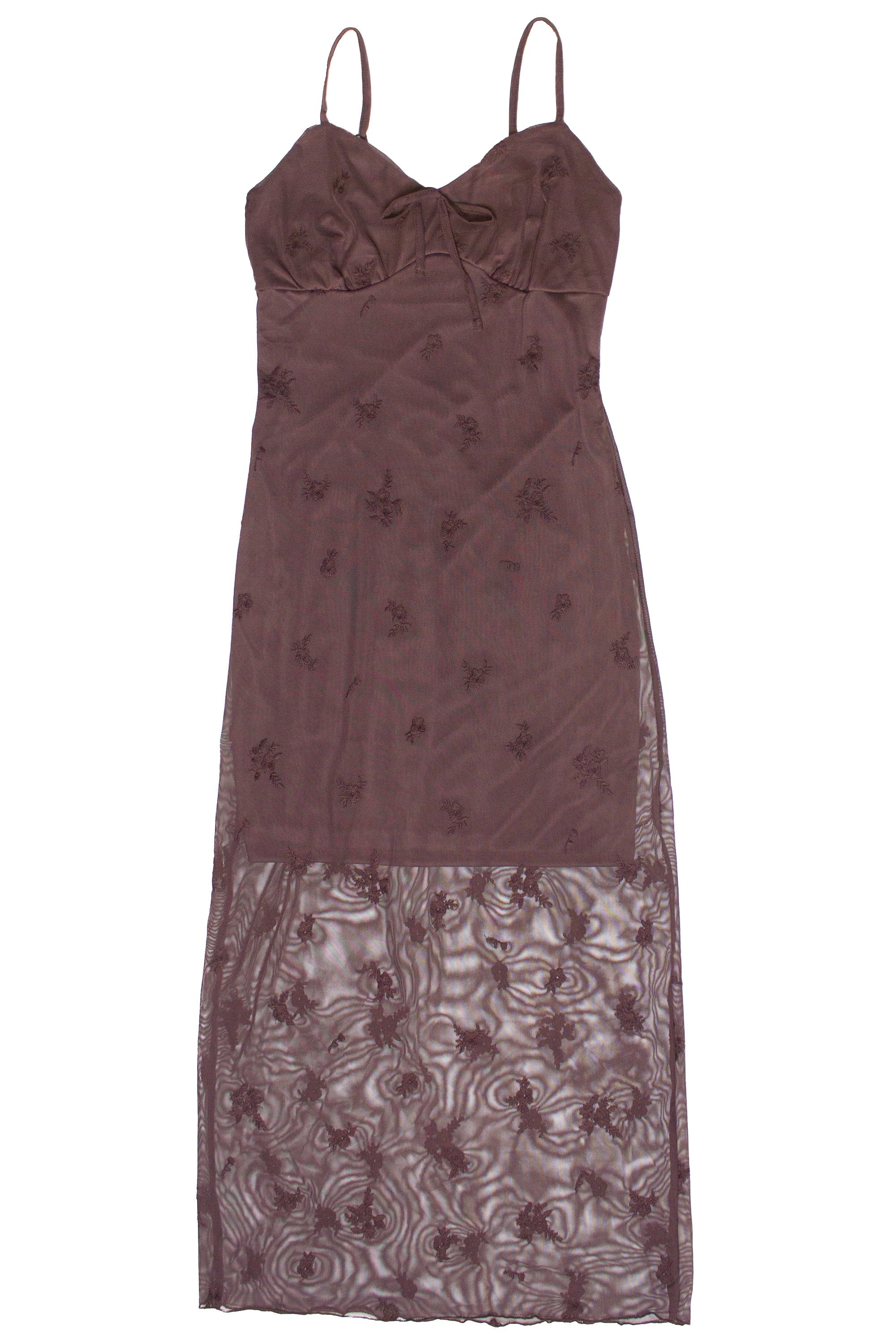 Embroidered Floral Mesh Midi Dress