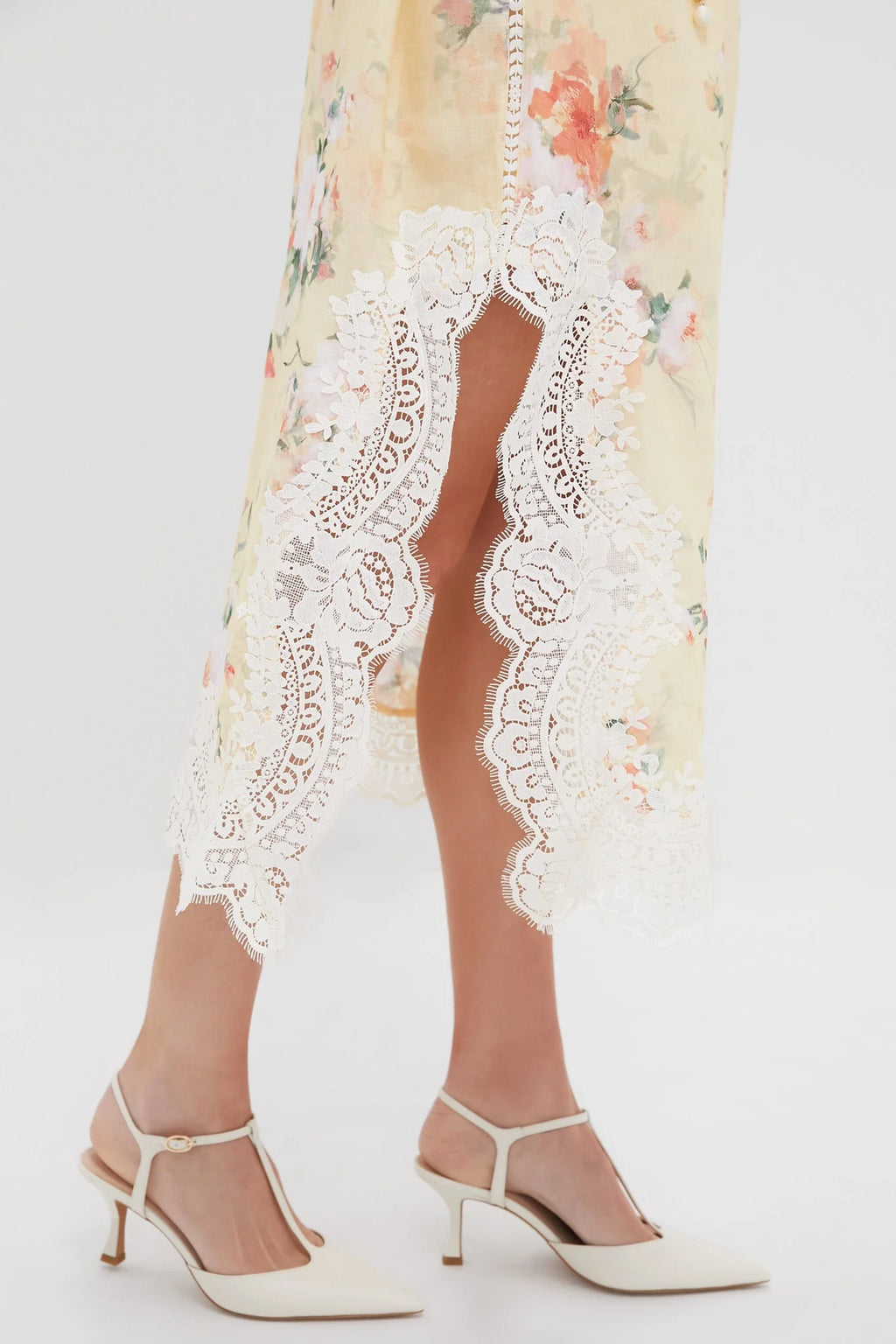 Yellow Watercolour Floral Everley Lace Trim Slip Dress