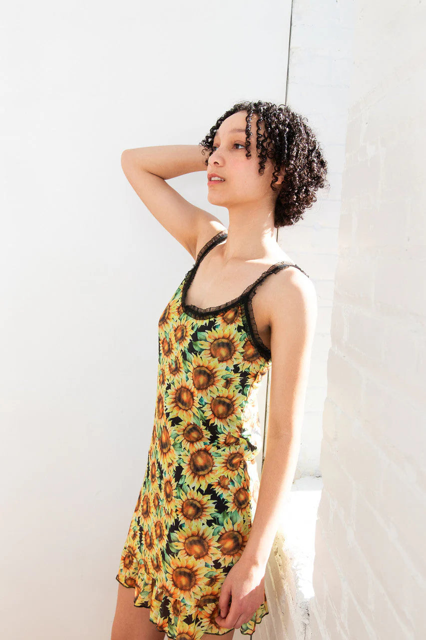 Mesh Ruffle Sunflower Dress
