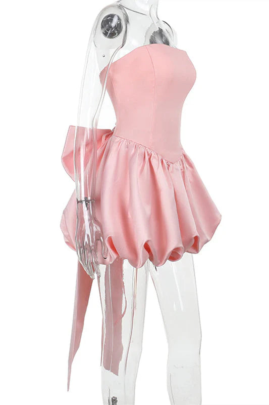 Strapless Pink A-line Bubble Dress with Bow