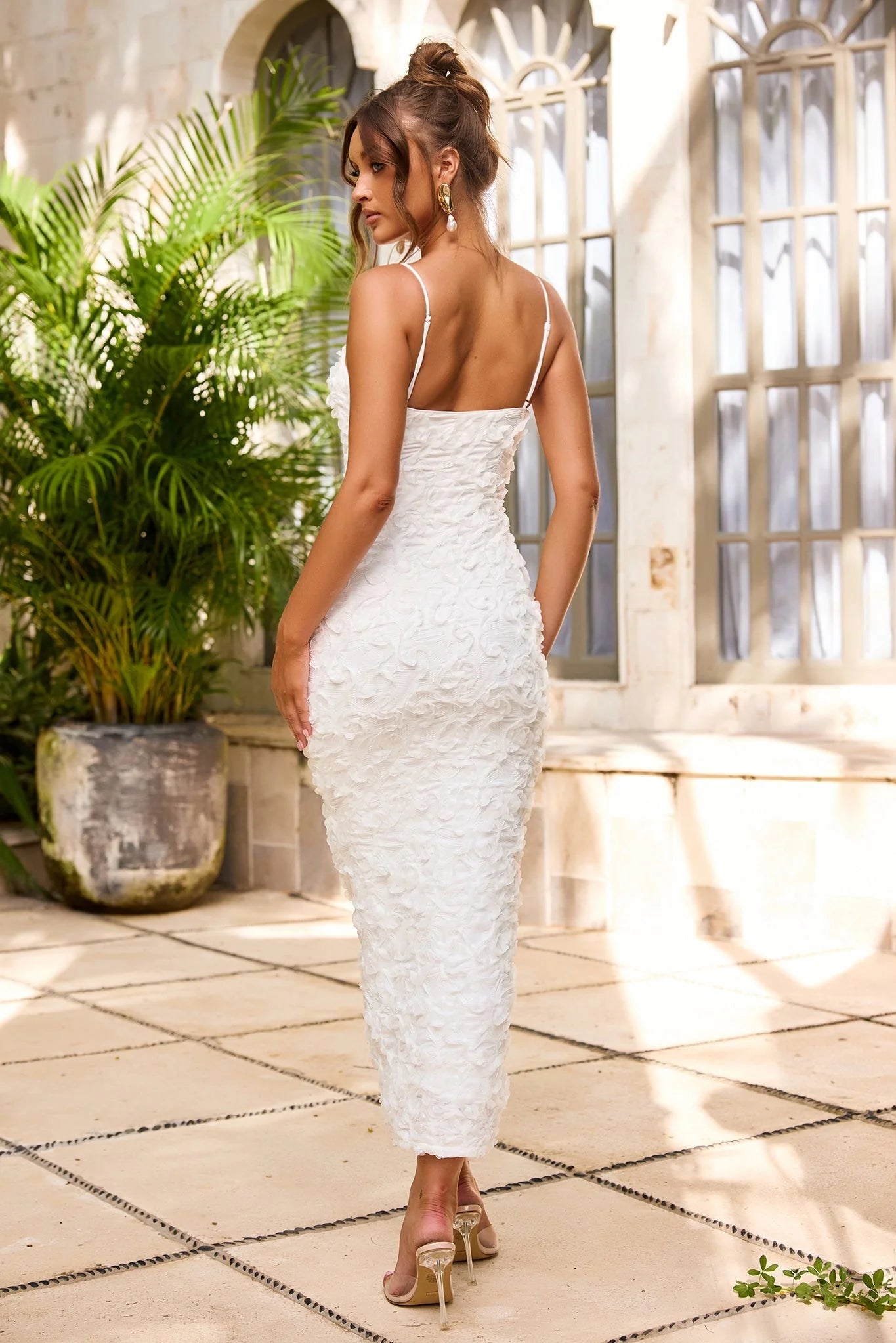 Petal Trace Midi Dress - White