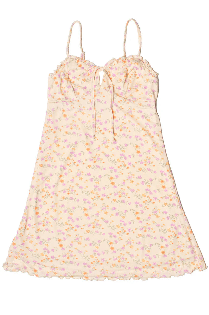 Ruffle Trim Floral Mesh Dress