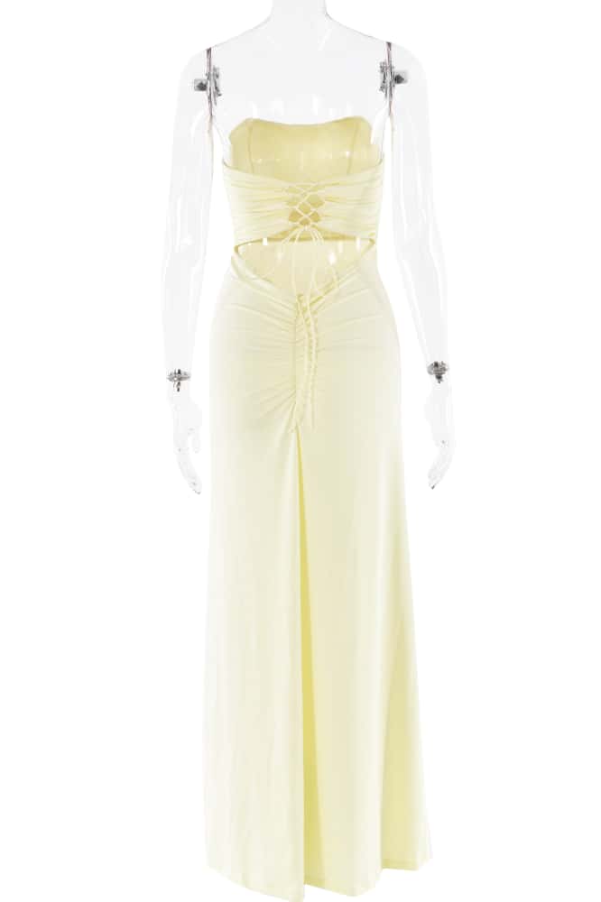 Yellow Strapless Spandex Fitted Long Dress