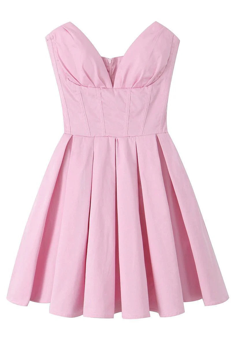 V-neck Lavender Pleated Short Party Dress