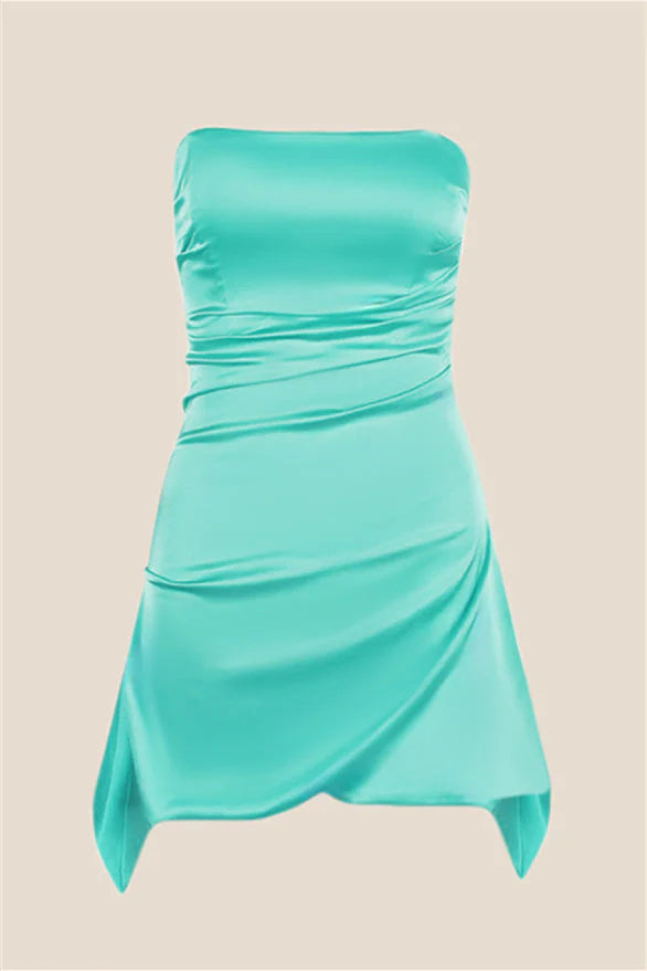 Strapless Navy Blue Ruched Short Dress
