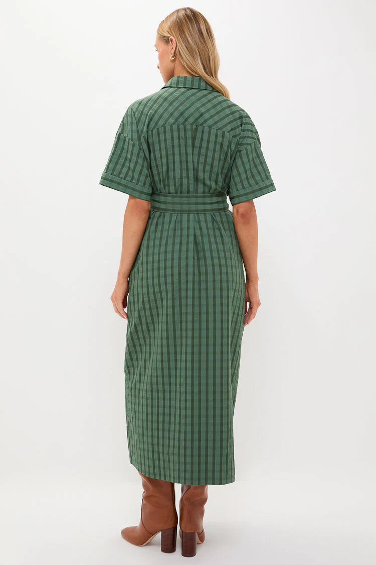 Dark Green Windowpane Seersucker Zacara Dress