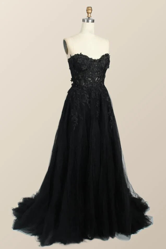 Light Blue Floral Embroidery Strapless A-line Formal Dress