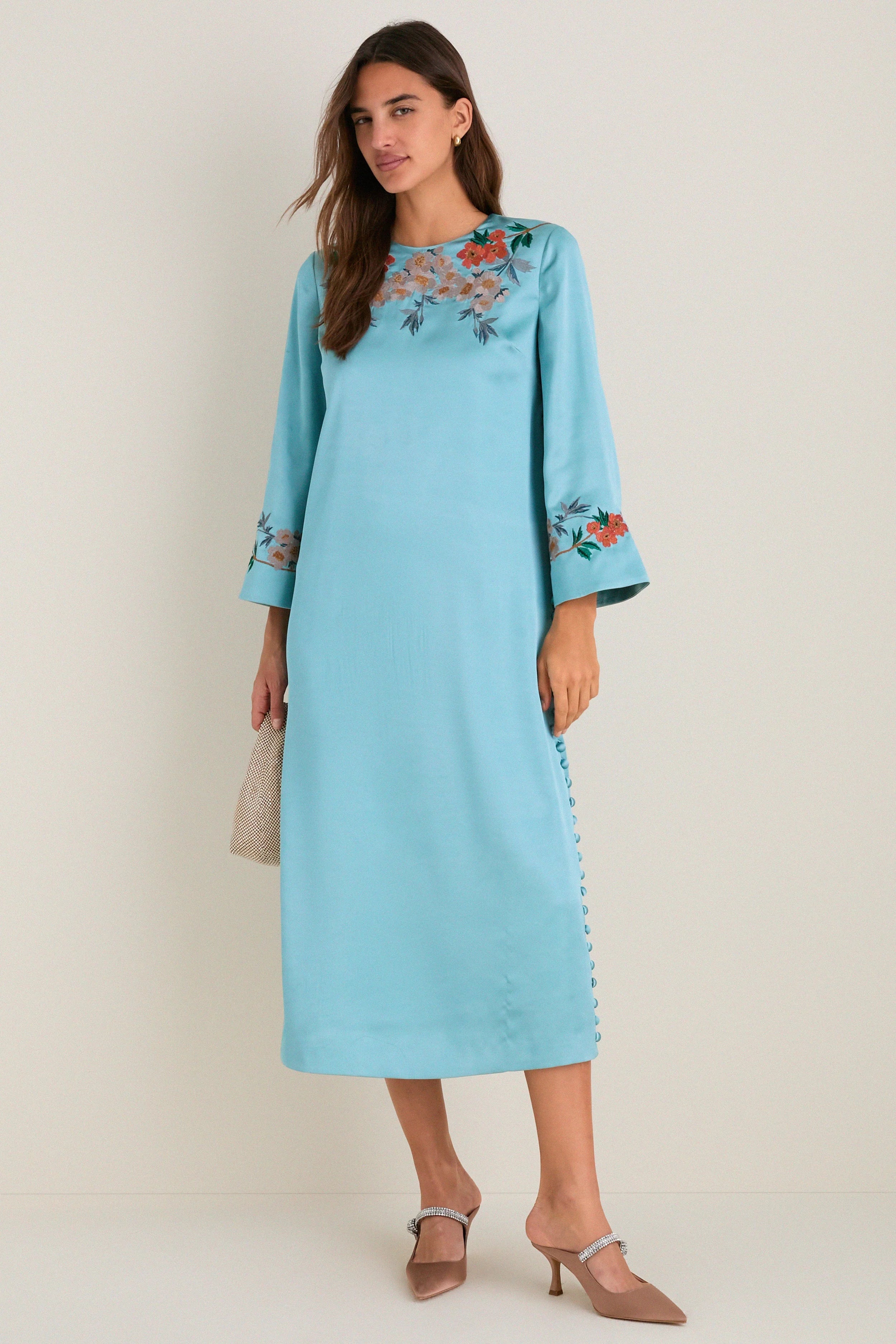 Cameo Blossom Embroidered Duchess Satin Jamie Dress