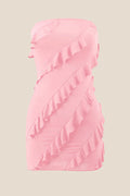 Strapless Pink Ruffled Bodycon Short Dress