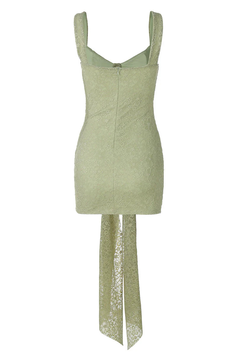 V-neck Green Lace Bodycon Short Dress