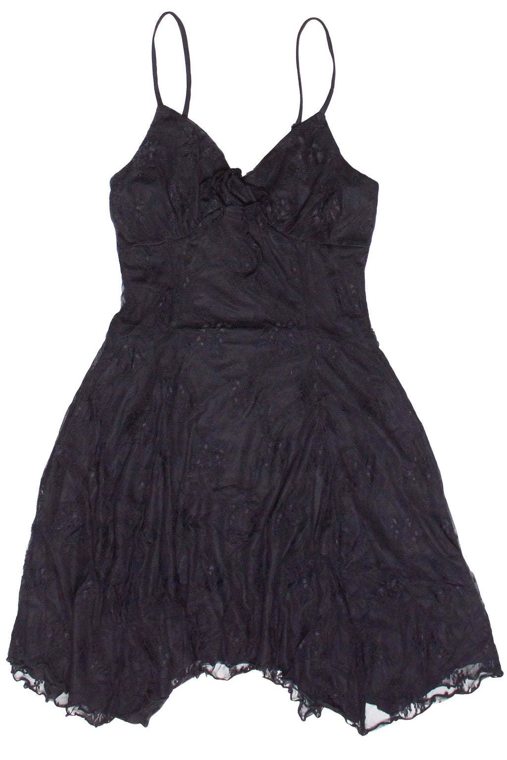Mesh Lace Hanky Hem Mini Dress