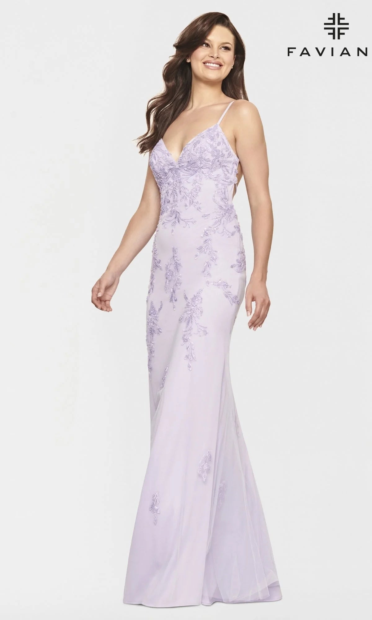 Faviana Long Open-Back Light Pink Prom Gown