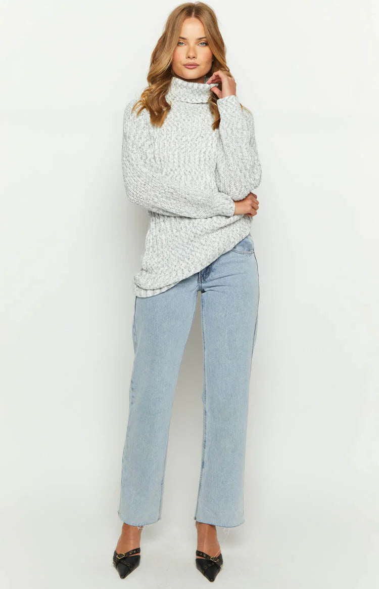 Xanthi Grey Roll Neck Sweater Mini Dress