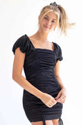 Black Ruched Body Mini Dress