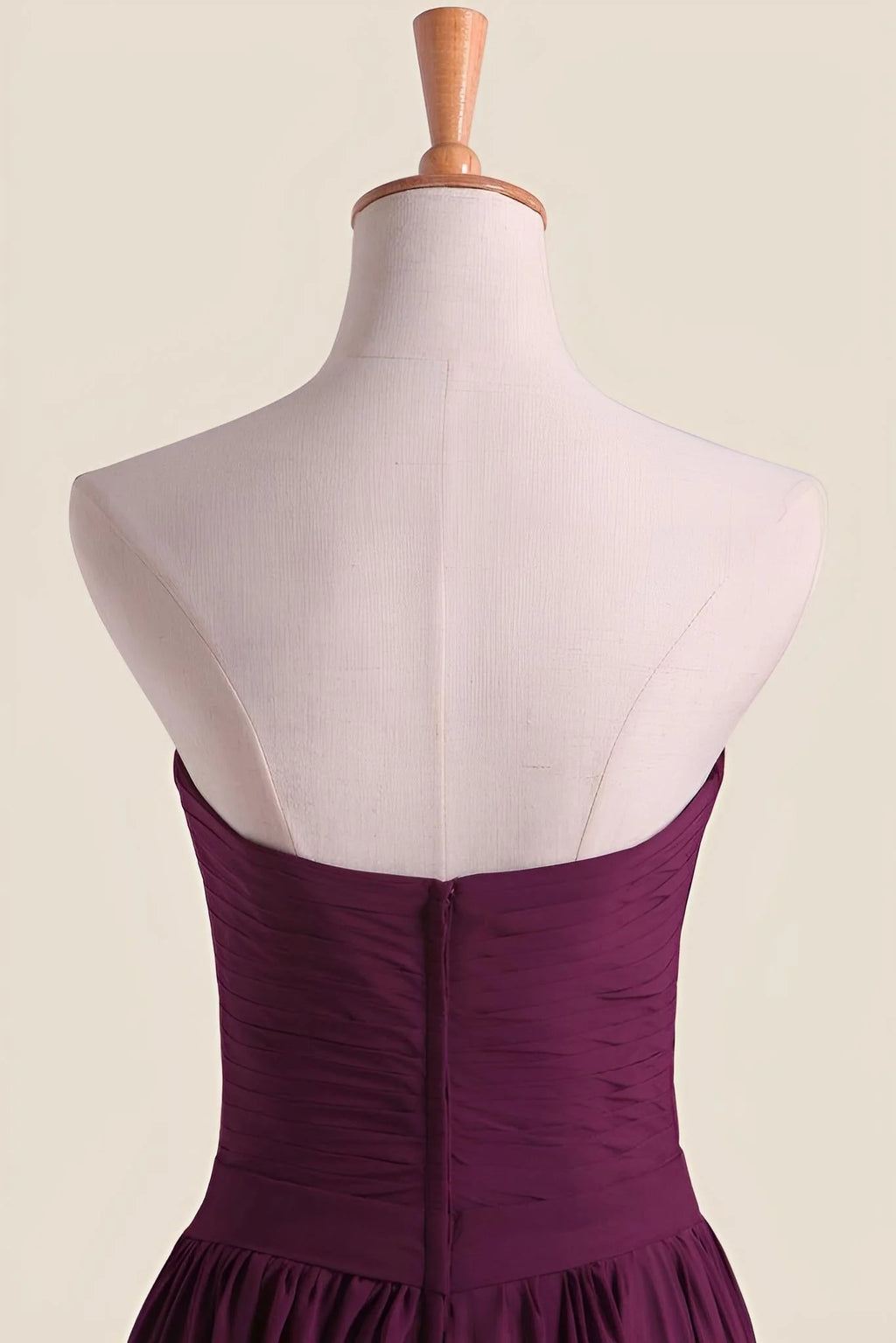 Strapless Grape Pleated Chiffon A-line Long Bridesmaid Dress