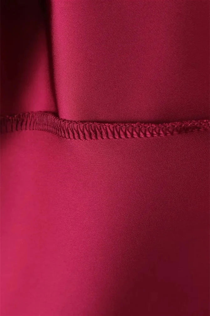 Strapless Burgundy Pleated A-line Midi Dress
