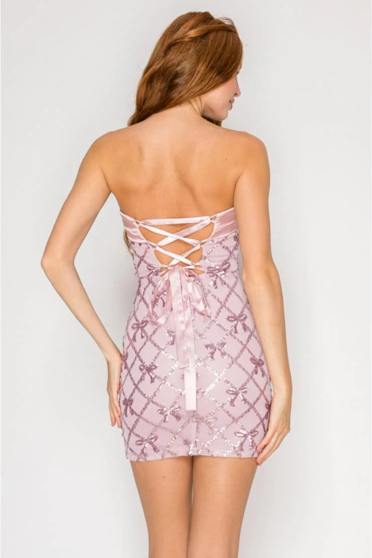 Amelia Sequin Bow Bodycon Mini Dress - Lavender