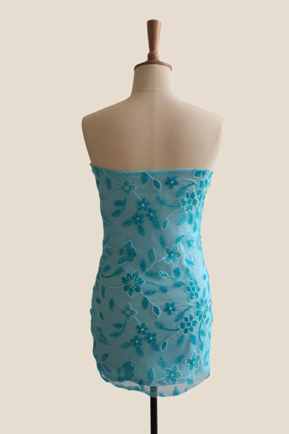 Strapless Purple Beaded Flowers Tight Short Dress
