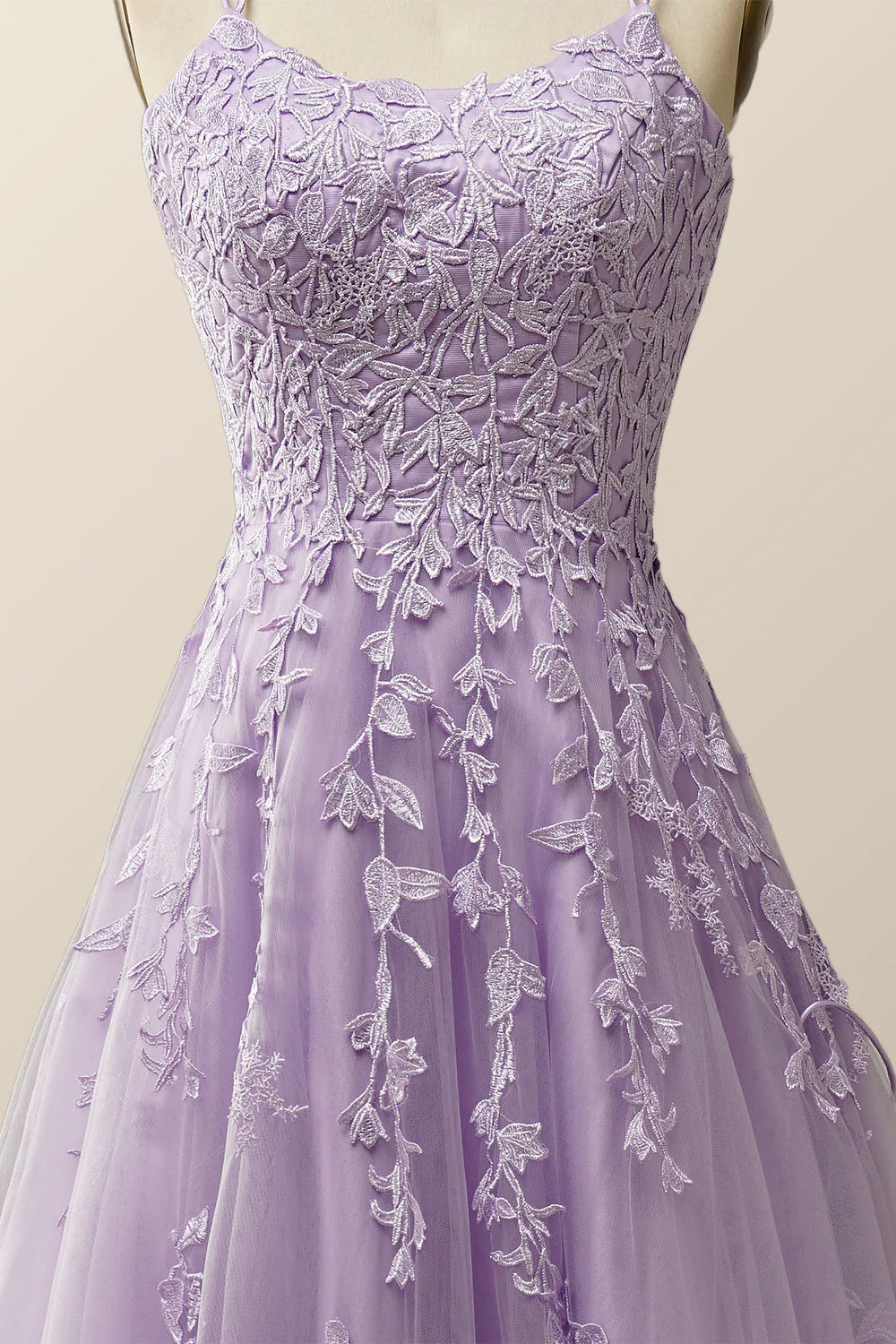 Lavender Lace Appliques A-line Long Formal Dress